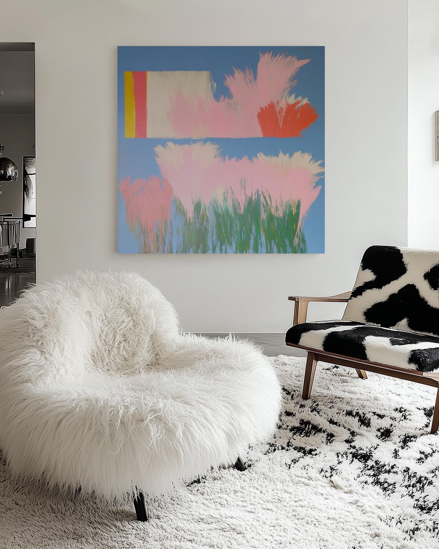 Dream Fields — Abstract Floral Painting, Modern Wall Art in Pink and Blue, Contemporary Botanical Canvas My Store