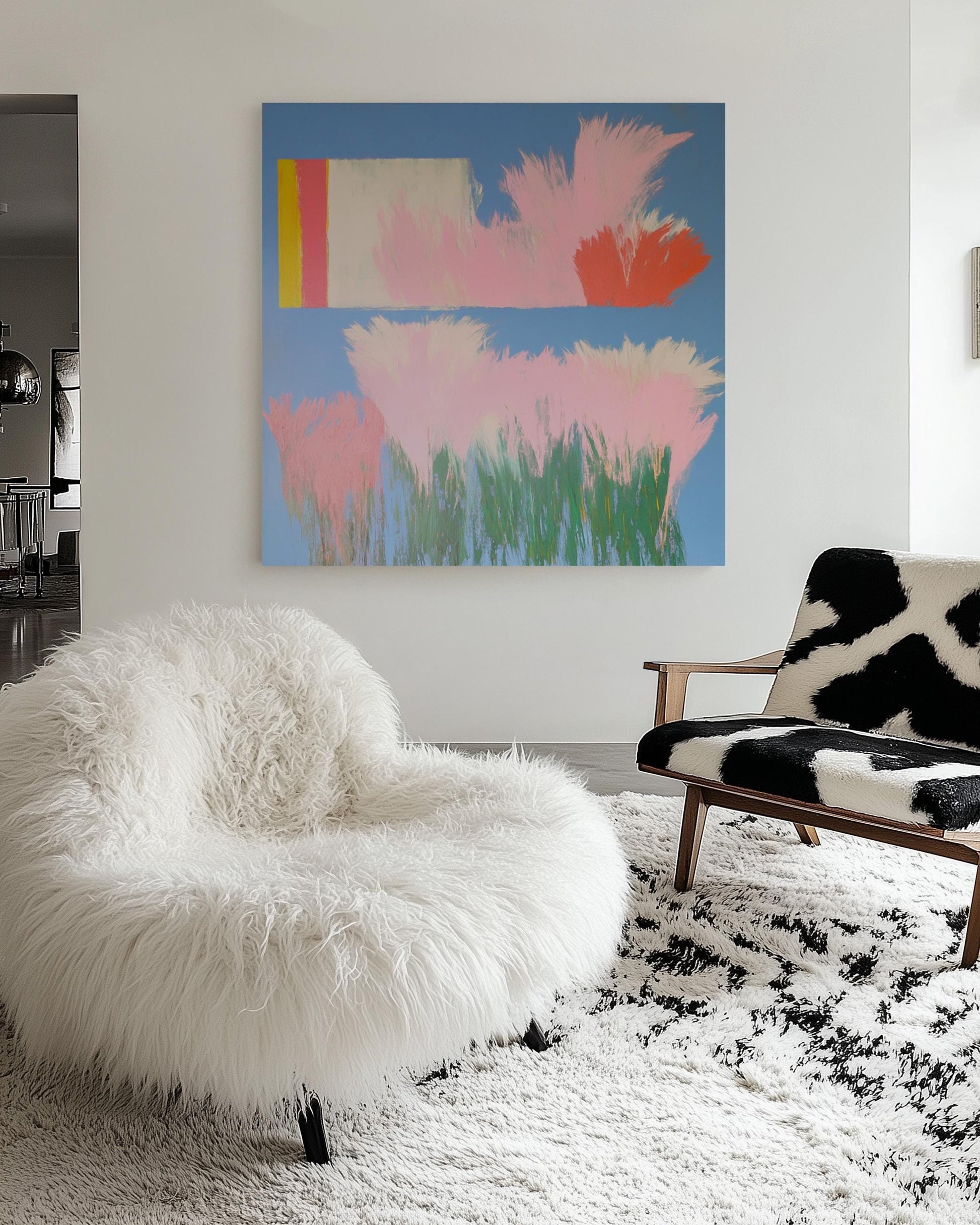 Dream Fields — Abstract Floral Painting, Modern Wall Art in Pink and Blue, Contemporary Botanical Canvas My Store