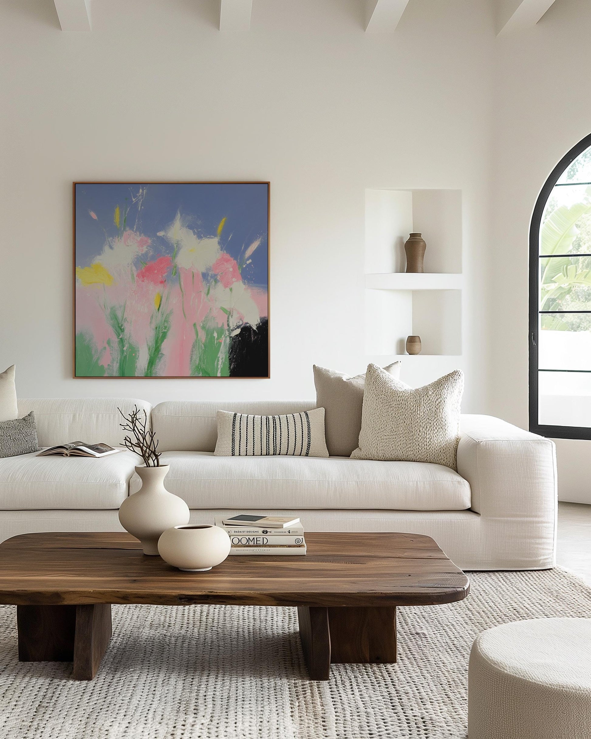 Spring Breeze — Abstract Floral Painting in Pink, Yellow, and Blue, Modern Botanical Wall Art on Canvas My Store