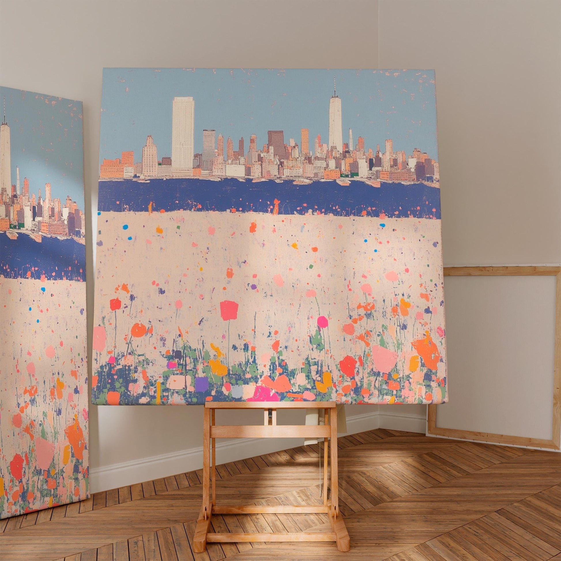 New York city painting/ City in Bloom — Abstract New York Skyline with Wildflowers, Modern Urban Landscape Wall Art My Store
