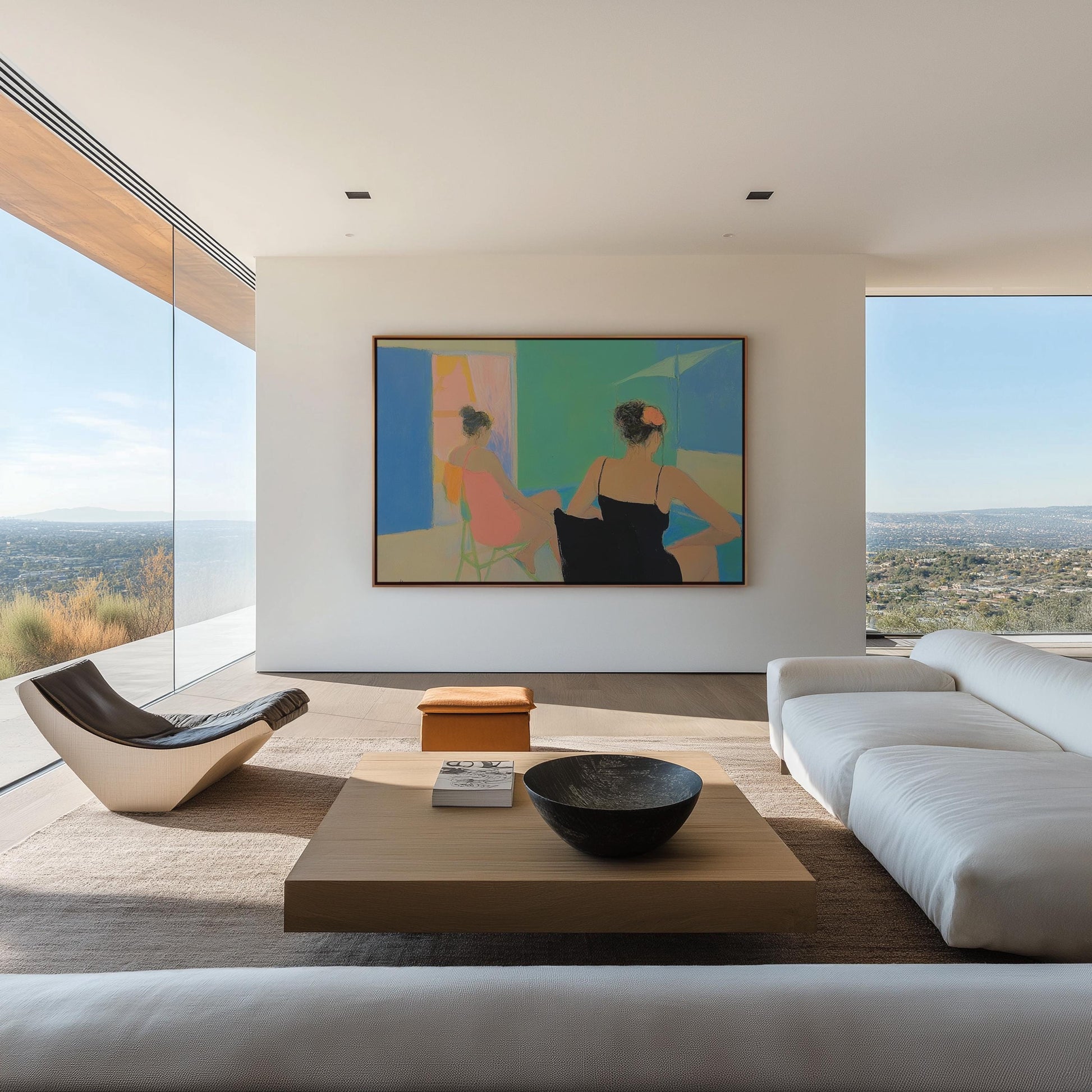 Poolside Women Painting – Modern Figurative Art with Bold Colors, Summer Vibe and Elegant Composition My Store