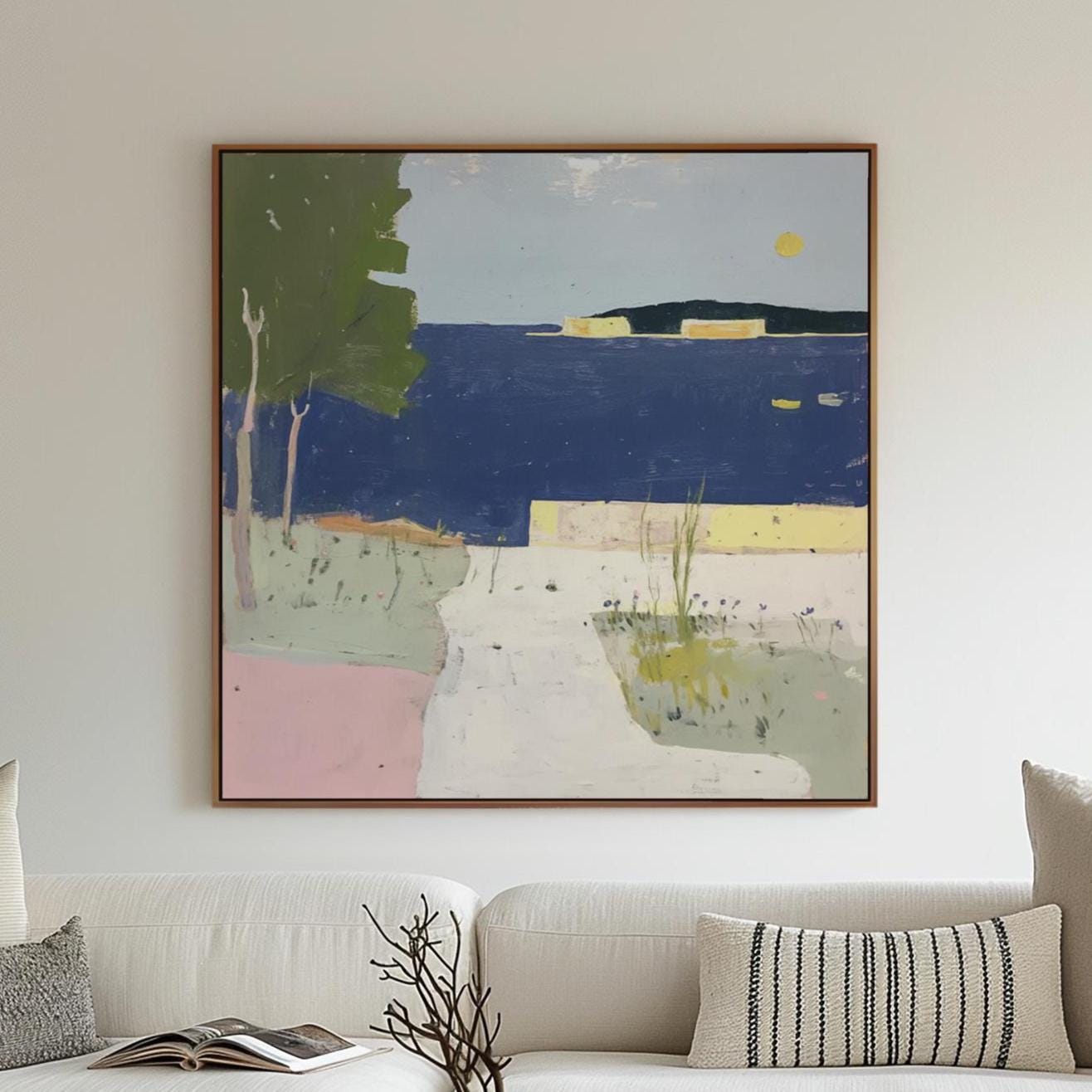 Mediterranean Coastal Landscape – Minimalist Seaside Abstract Painting for Modern Interiors My Store