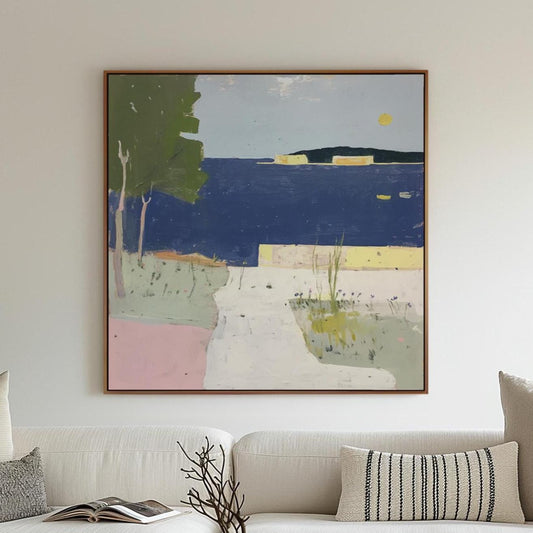 Mediterranean Coastal Landscape – Minimalist Seaside Abstract Painting for Modern Interiors My Store