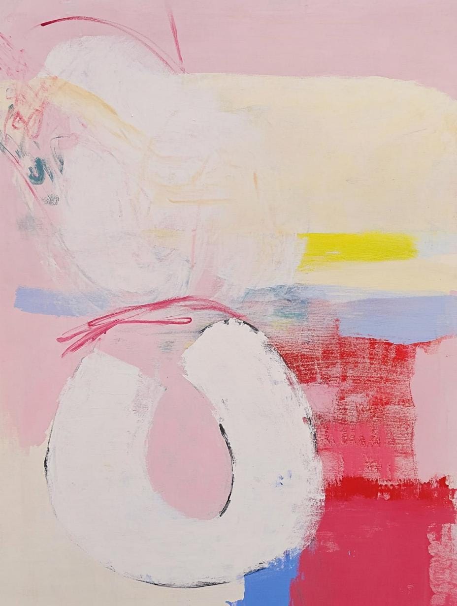 Playful Abstract Painting – Soft Pink, Red & Yellow Modern Wall Art on Canvas My Store