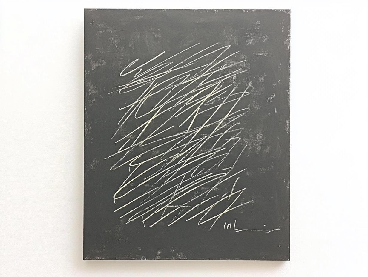 Original Minimalist Abstract Painting – Black Canvas with Expressive Scribble Linework My Store