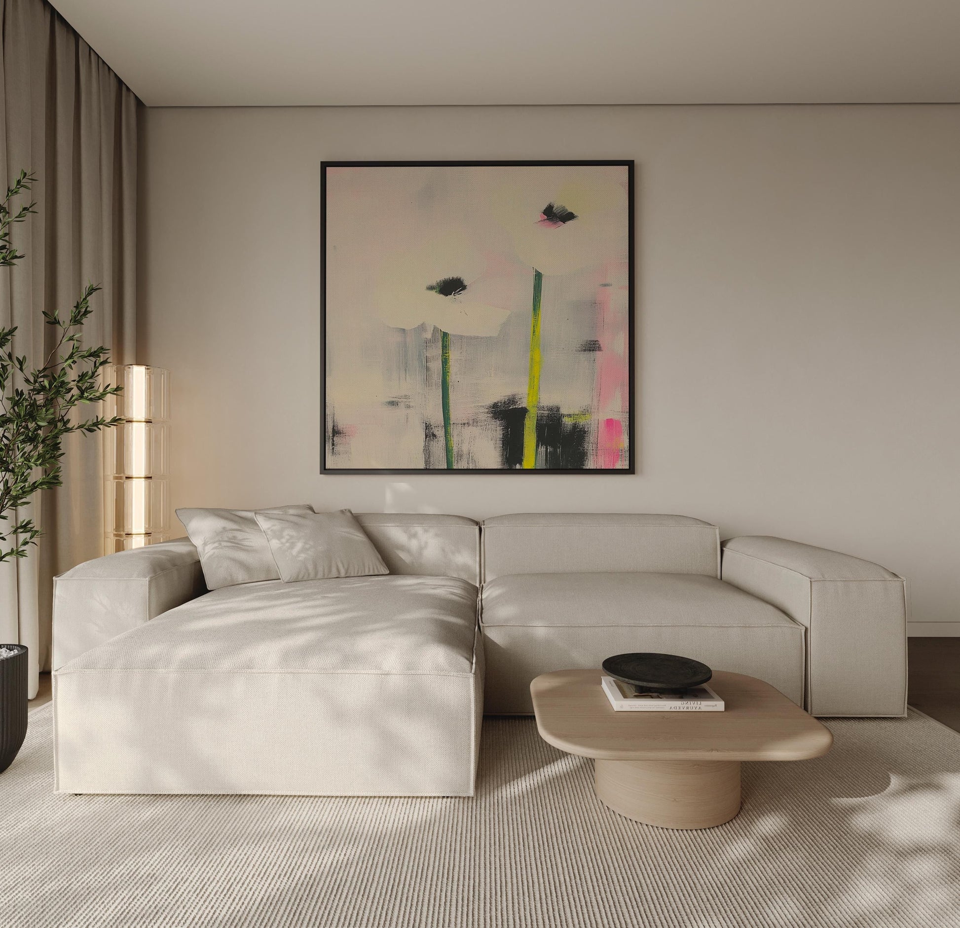 Soft Elegance — Minimalist White Poppy Painting, Modern Floral Wall Art, Neutral Pastel Decor My Store