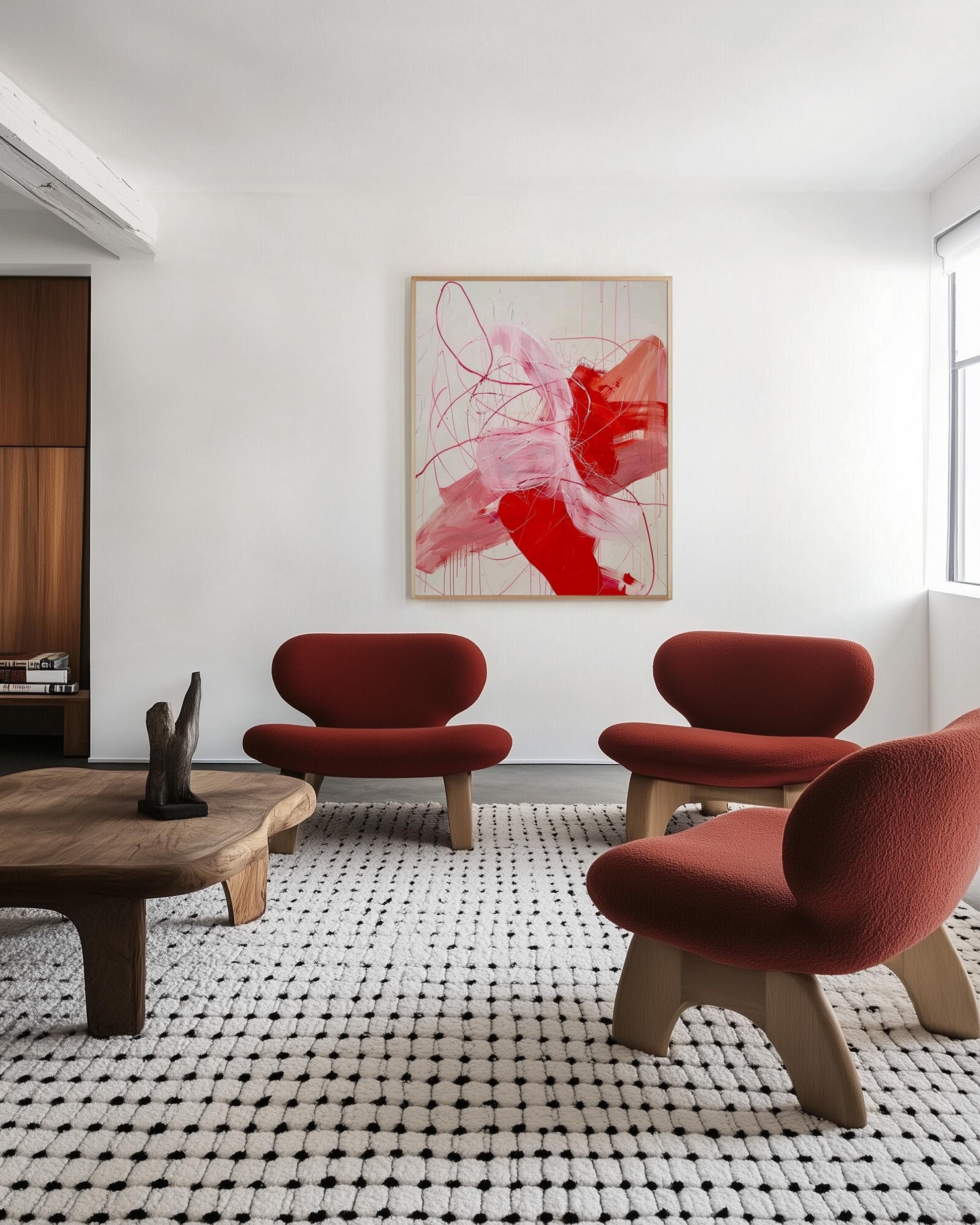 Expressive Abstract Painting – Bold Red & Pink Modern Wall Art, Emotional Brushstrokes My Store