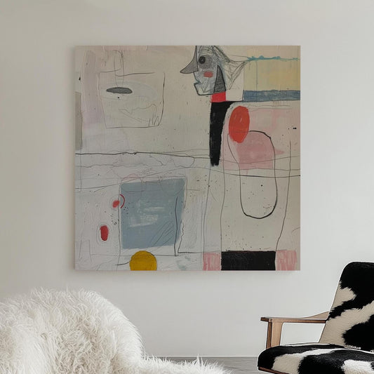 Whimsical Abstract Face Art – Modern Minimalist Canvas in Soft Pastel Colors for Contemporary Interiors My Store