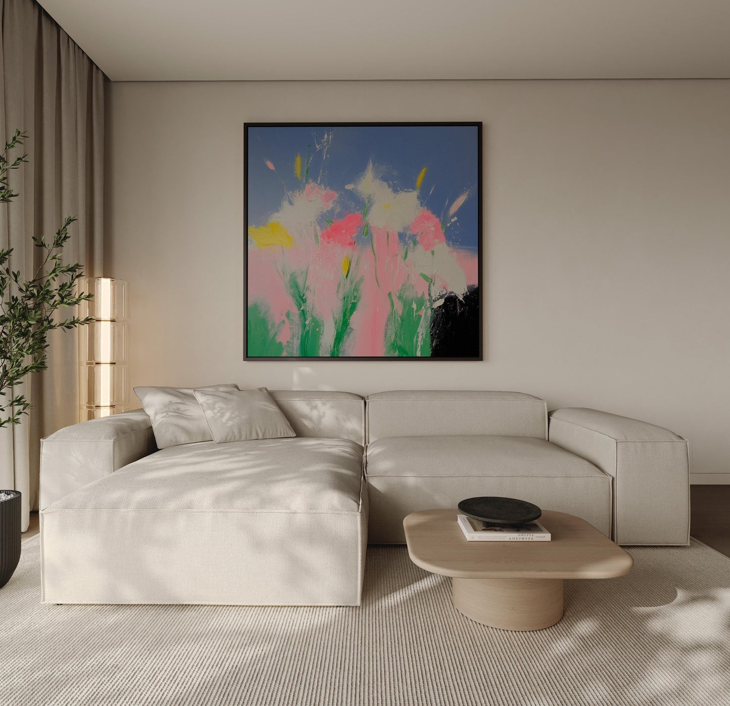Spring Breeze — Abstract Floral Painting in Pink, Yellow, and Blue, Modern Botanical Wall Art on Canvas My Store