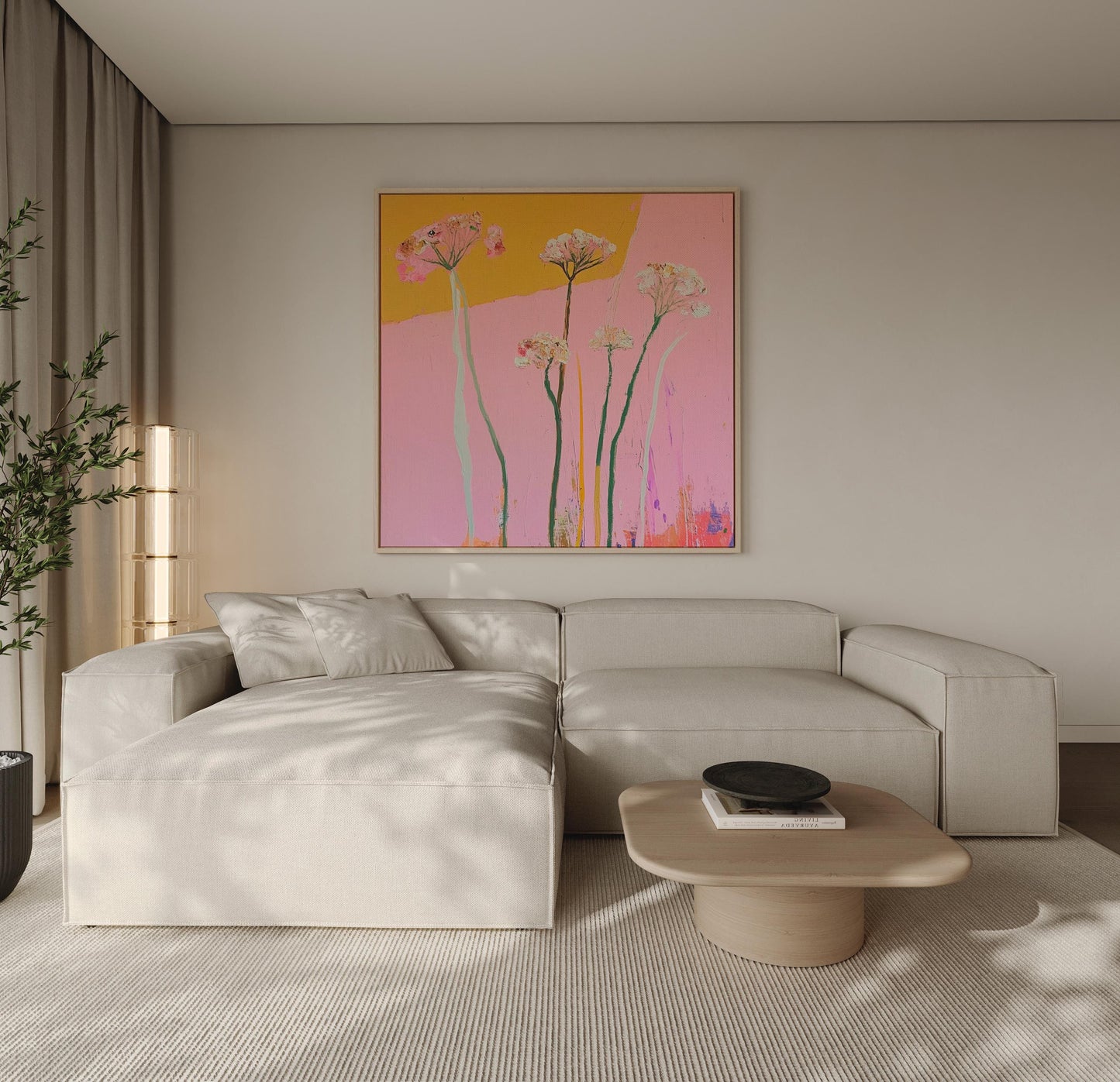 Golden Bloom — Abstract Floral Painting, Modern Pink and Yellow Wall Art, Contemporary Botanical Decor My Store