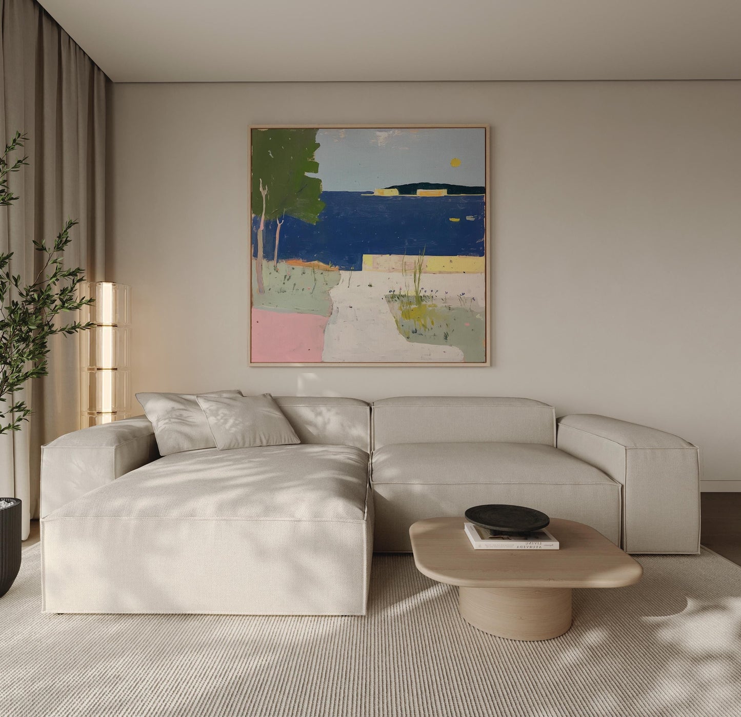 Mediterranean Coastal Landscape – Minimalist Seaside Abstract Painting for Modern Interiors My Store