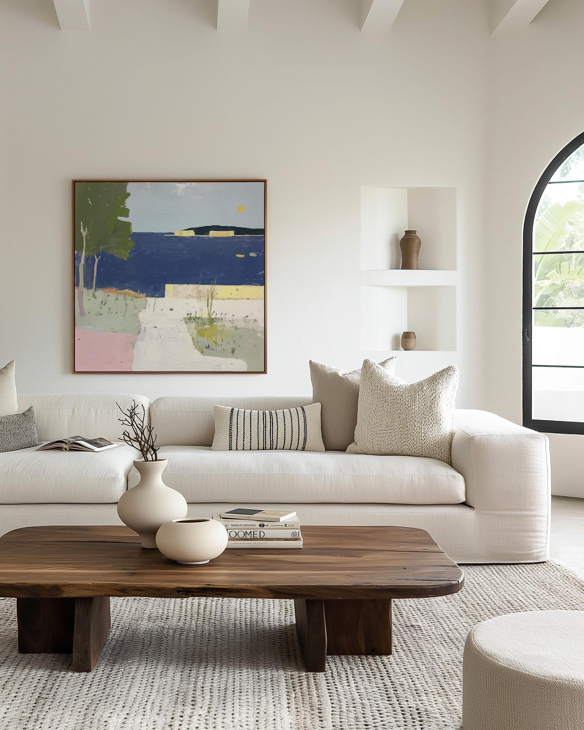 Mediterranean Coastal Landscape – Minimalist Seaside Abstract Painting for Modern Interiors My Store