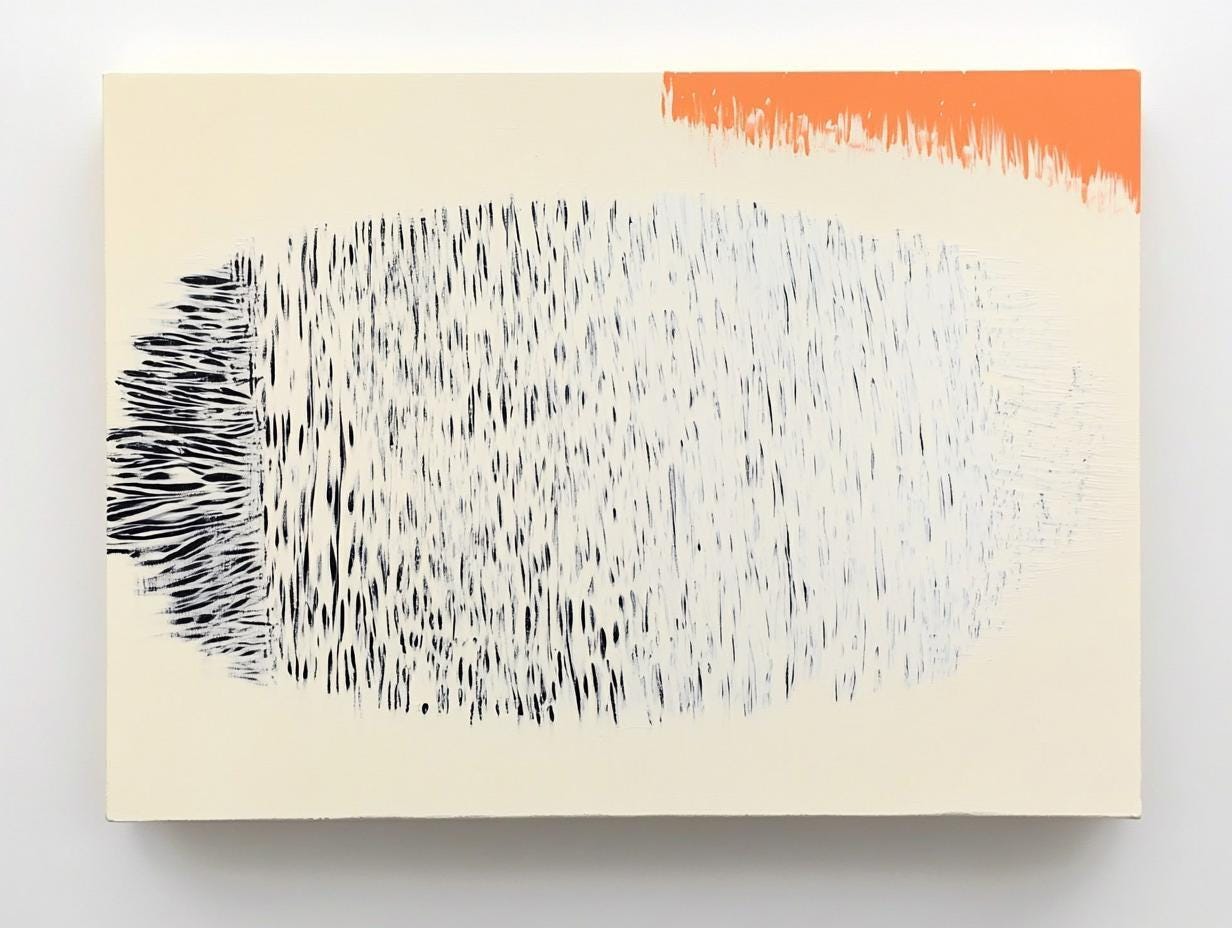 Original Abstract Painting – Organic Black Strokes with Peach Accent on Cream Canvas My Store