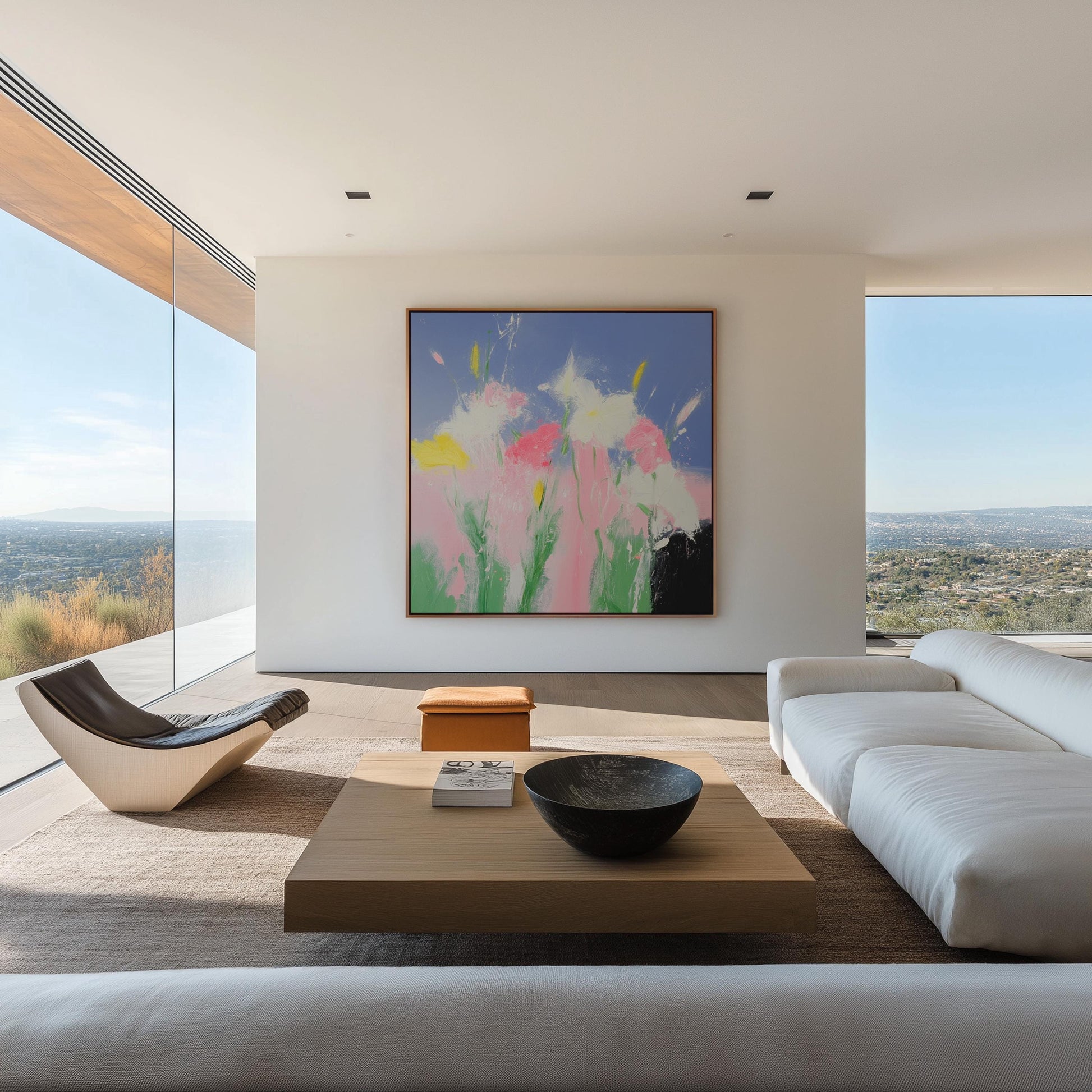 Spring Breeze — Abstract Floral Painting in Pink, Yellow, and Blue, Modern Botanical Wall Art on Canvas My Store