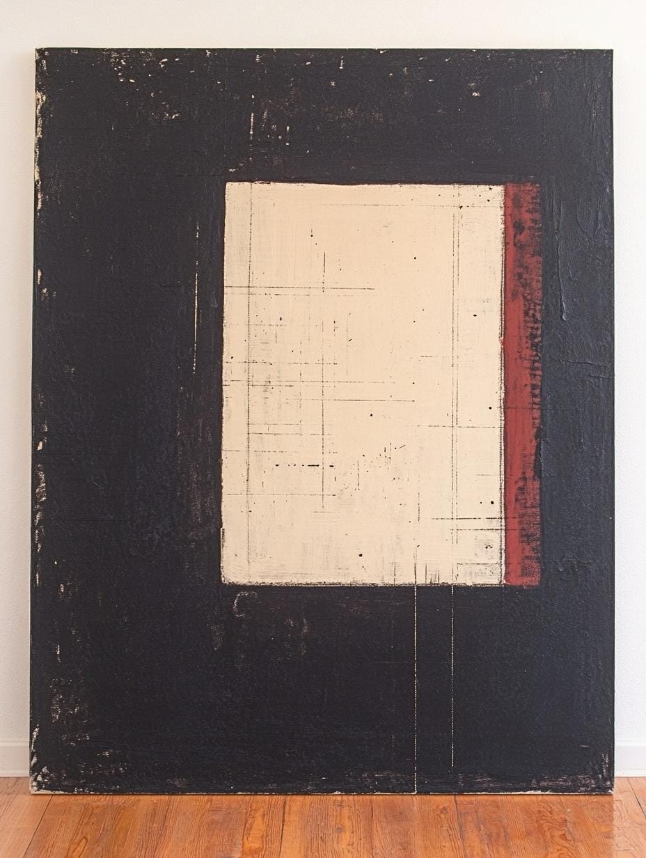 Original Abstract Painting – Textured Black & Cream Canvas with Red Vertical Accent My Store