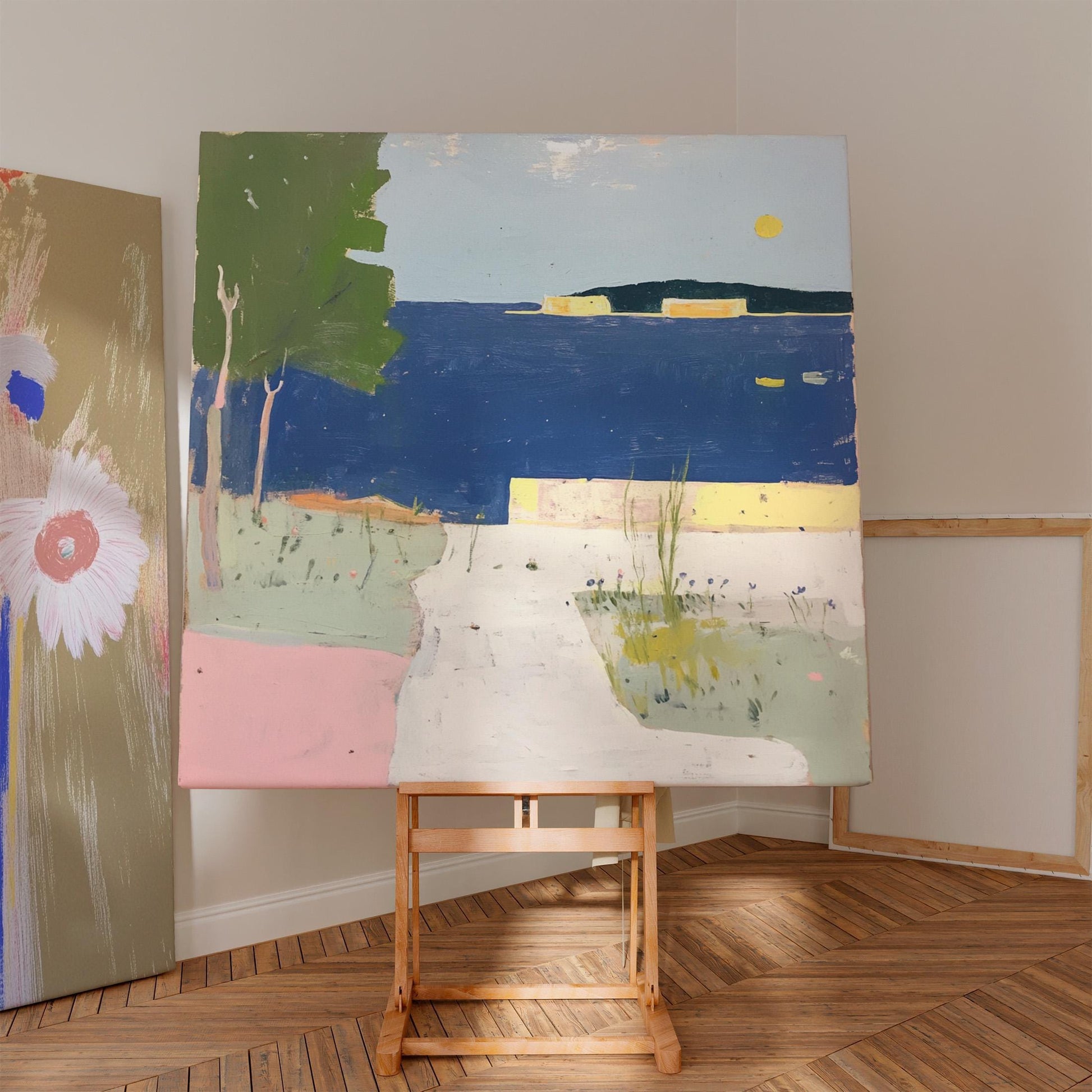 Mediterranean Coastal Landscape – Minimalist Seaside Abstract Painting for Modern Interiors My Store