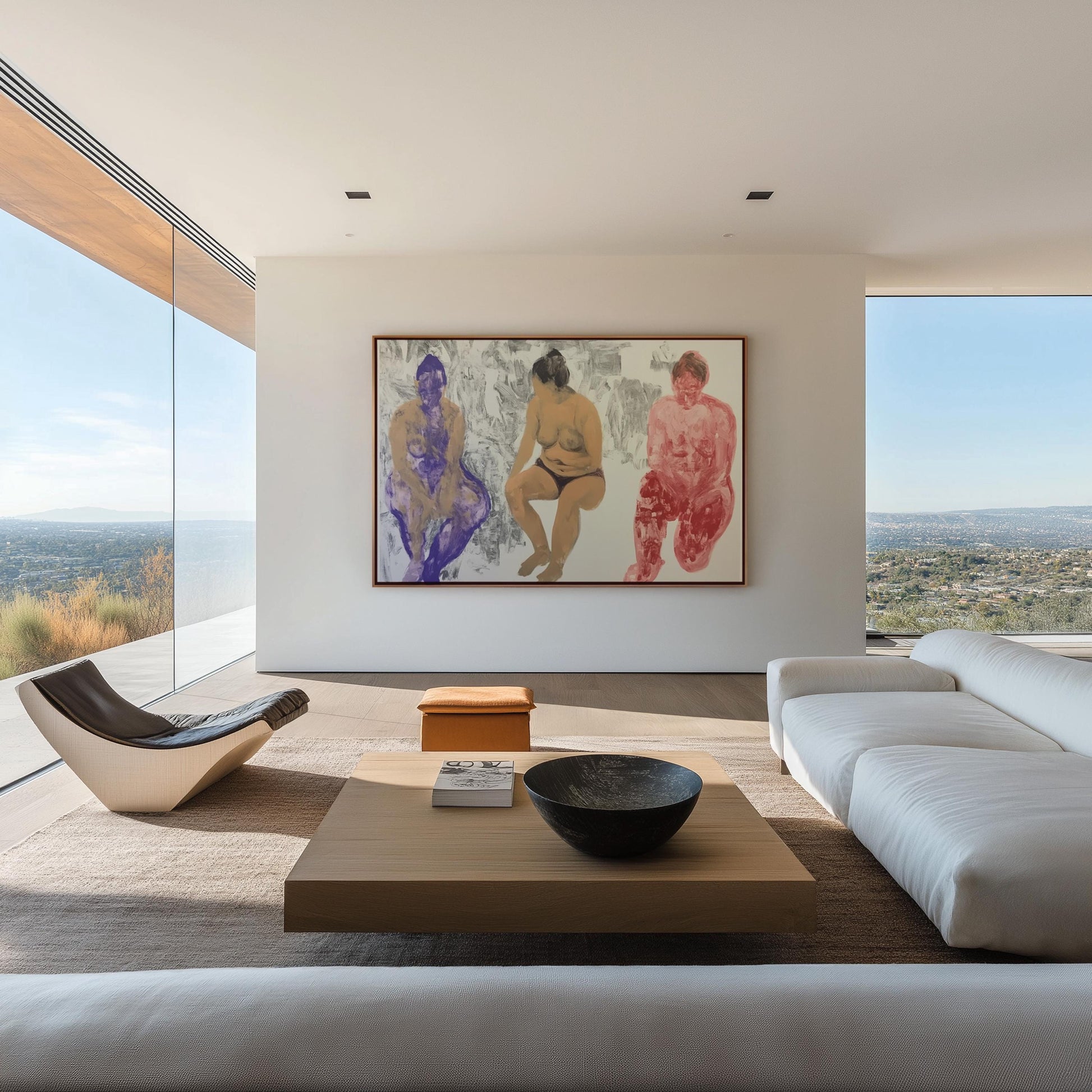 Bold Figurative Painting – Three Seated Female Nudes in Abstract Expressionist Style, Body Positivity Art My Store