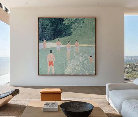 The Swimmers" – Large Figurative Painting | Minimalist Modern Wall Art | Custom Hand-Painted Canvas My Store