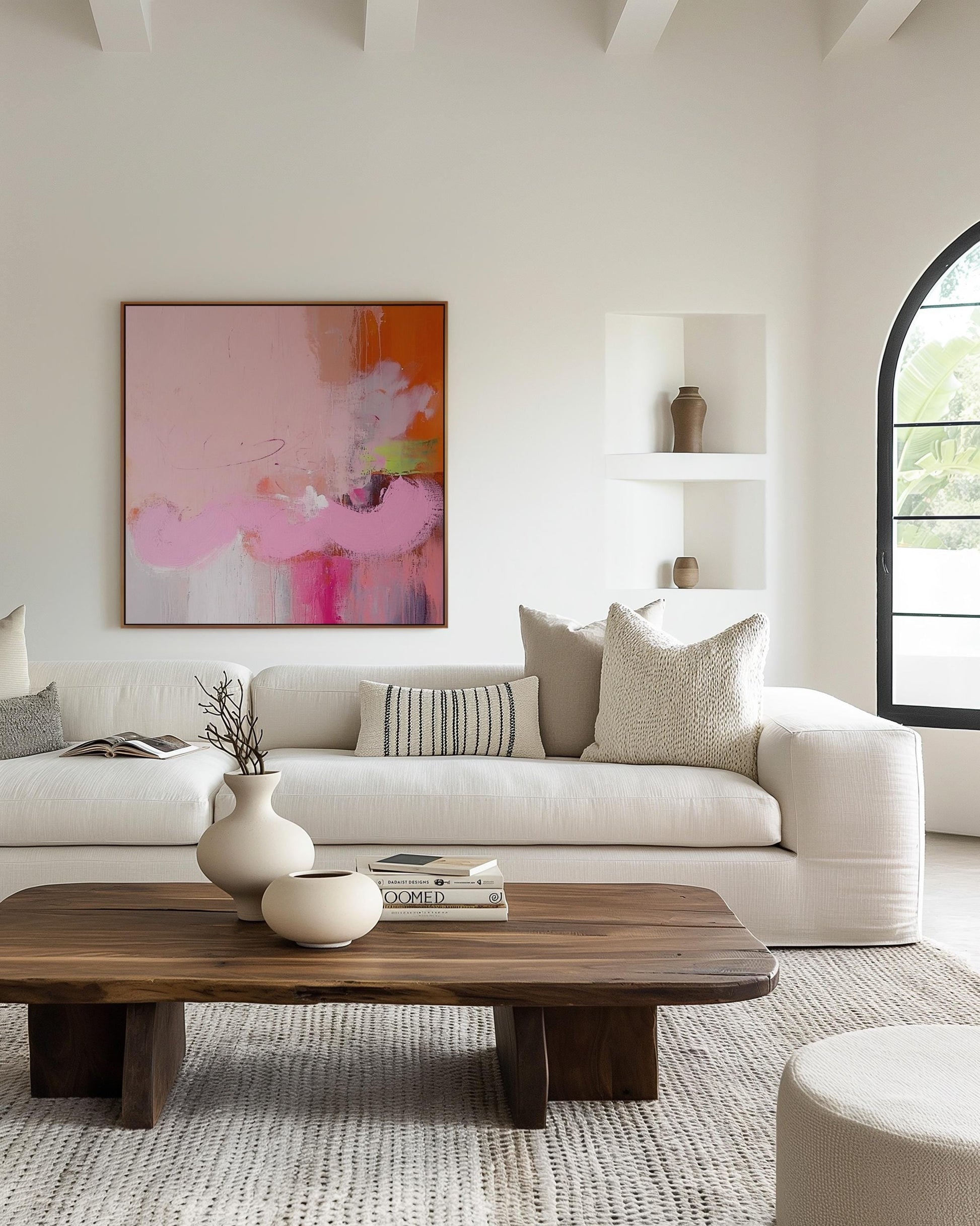 Pink Bloom — Large Abstract Canvas Painting in Soft Pink and Orange Tones, Modern Wall Art for Living Room or Bedroom My Store
