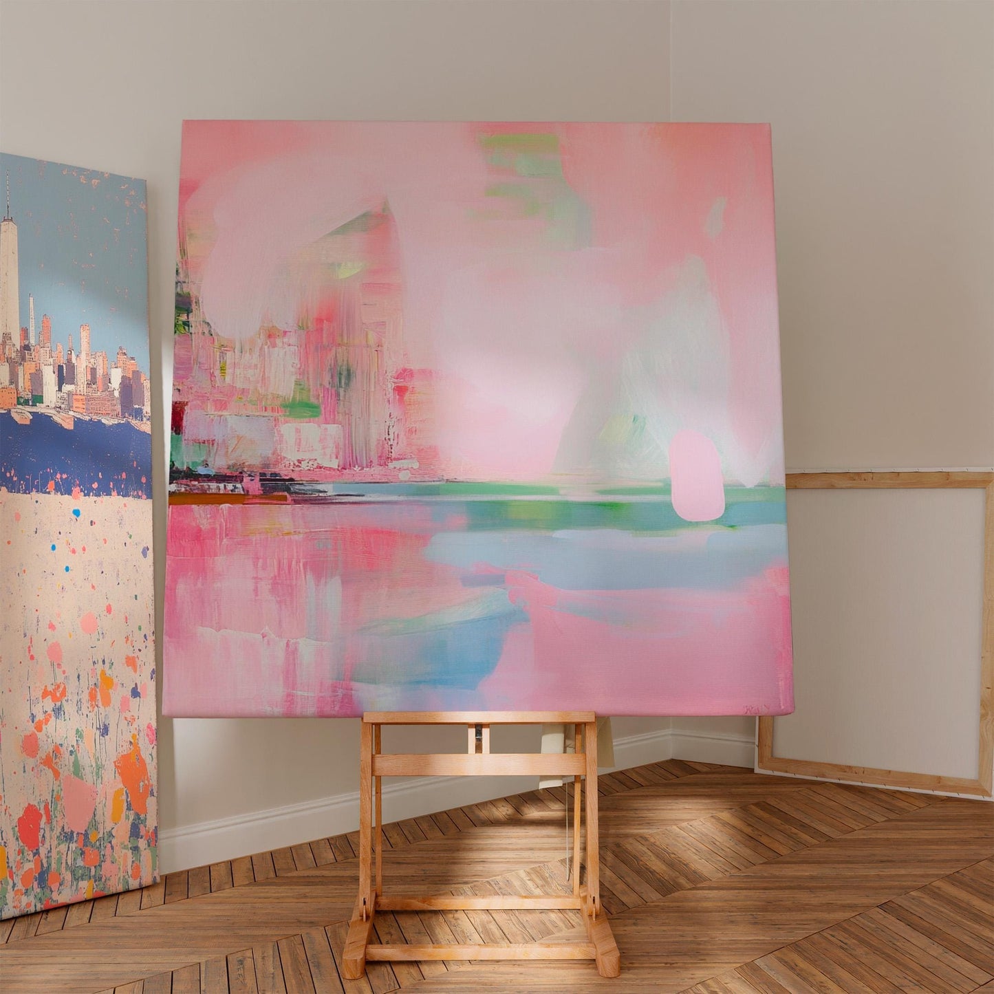Pink Bloom — Large Abstract Canvas Painting in Soft Pink and Orange Tones, Modern Wall Art for Living Room or Bedroom My Store
