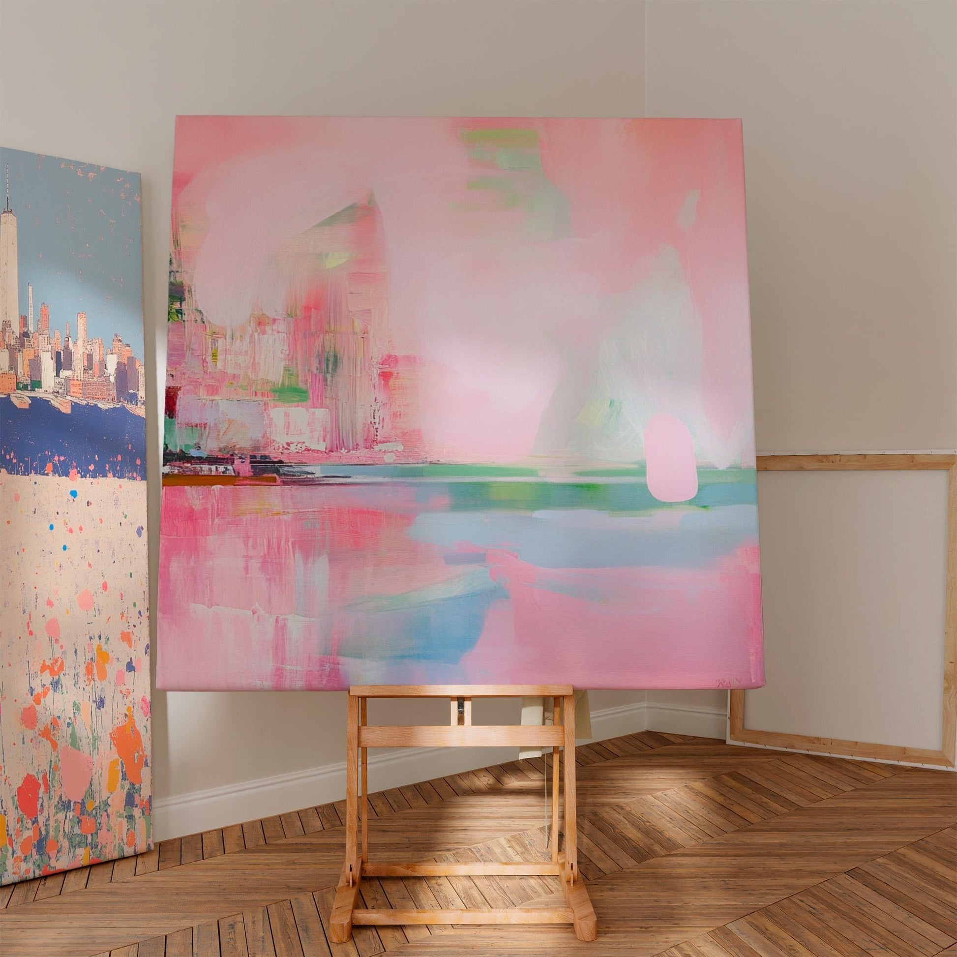 Pink Bloom — Large Abstract Canvas Painting in Soft Pink and Orange Tones, Modern Wall Art for Living Room or Bedroom My Store