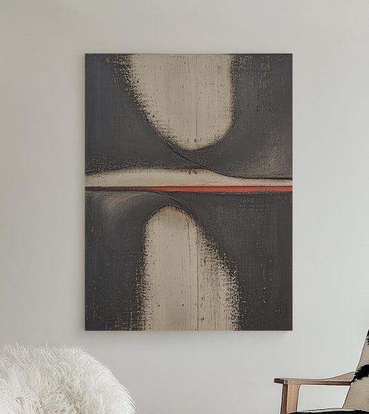 Original Abstract Painting – Textured Black & Beige Canvas with Red Accent Line My Store