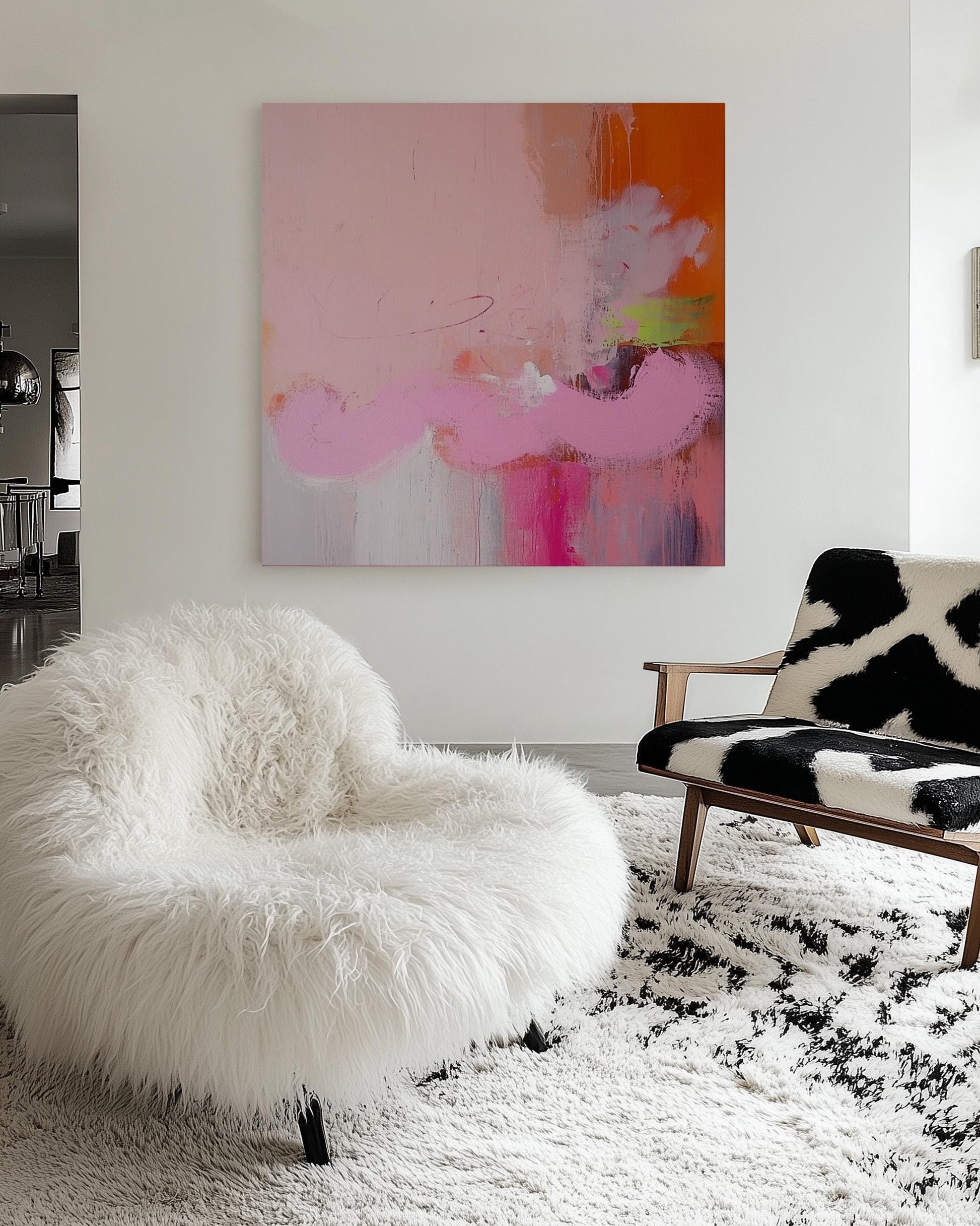 Pink Bloom — Large Abstract Canvas Painting in Soft Pink and Orange Tones, Modern Wall Art for Living Room or Bedroom My Store