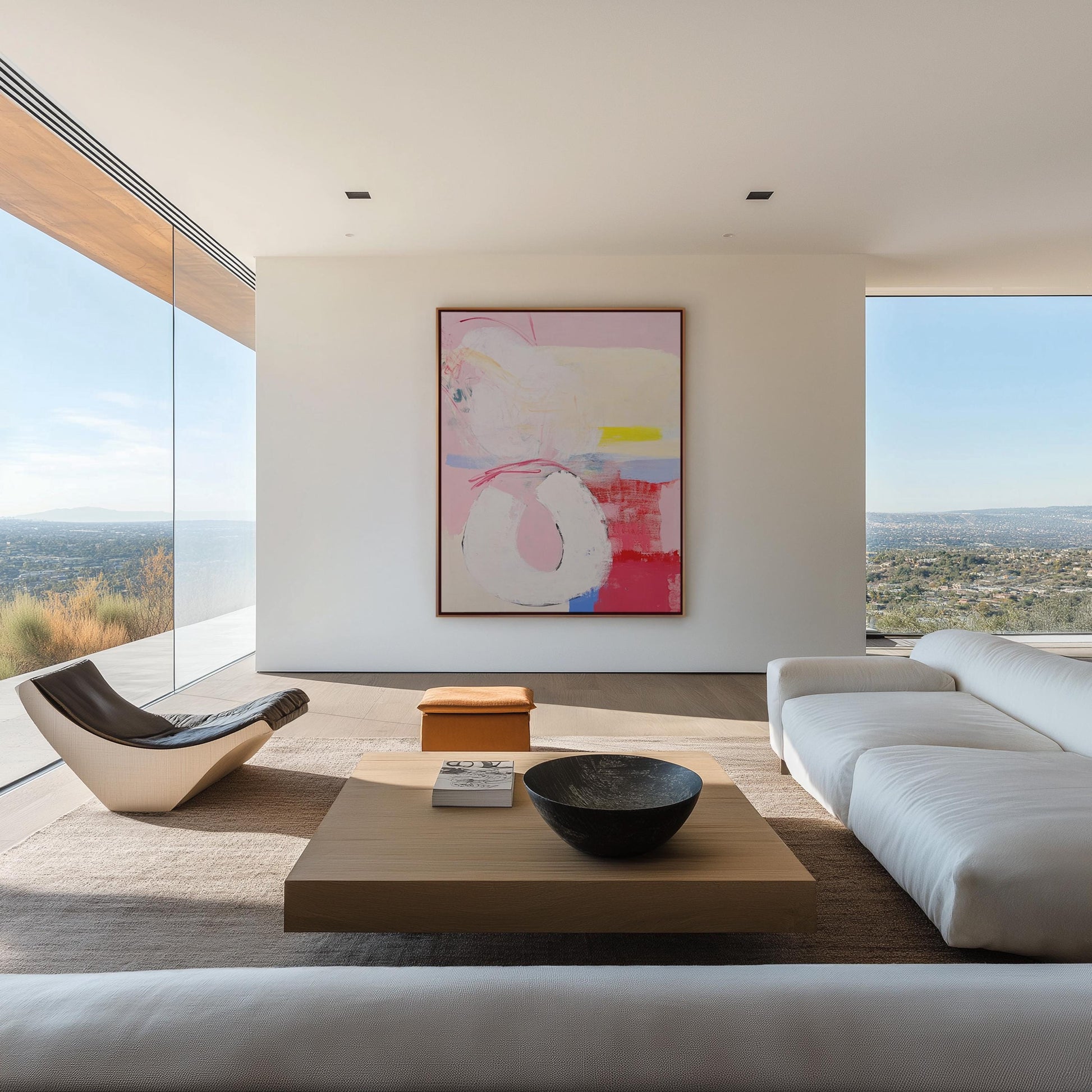 Playful Abstract Painting – Soft Pink, Red & Yellow Modern Wall Art on Canvas My Store