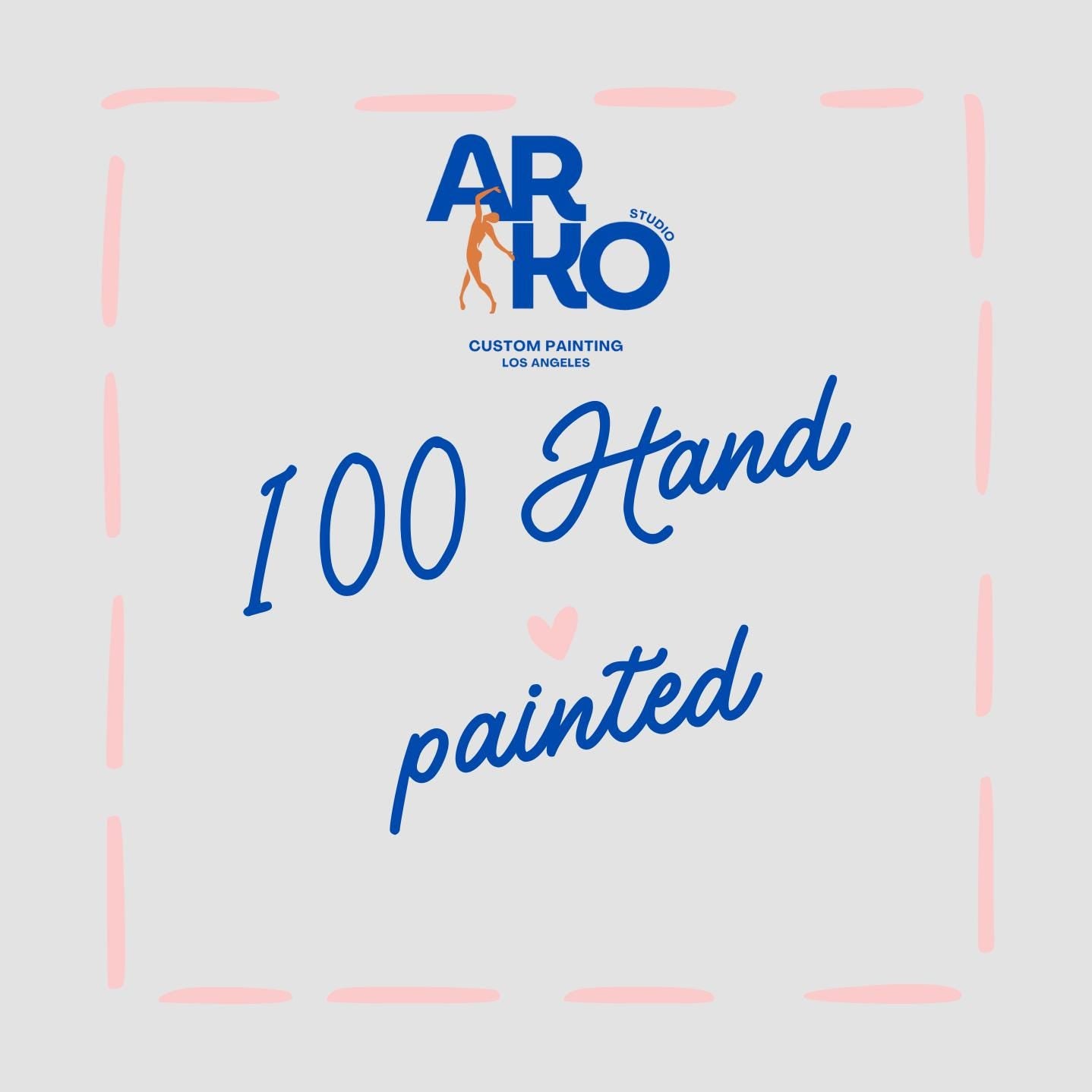 a hand-painted 100-hand-painted artwork, with the text "ARKO STUDIO CUSTOM PAINTINGS LOS ANGELES" and "100 Hand painted" prominently displayed.