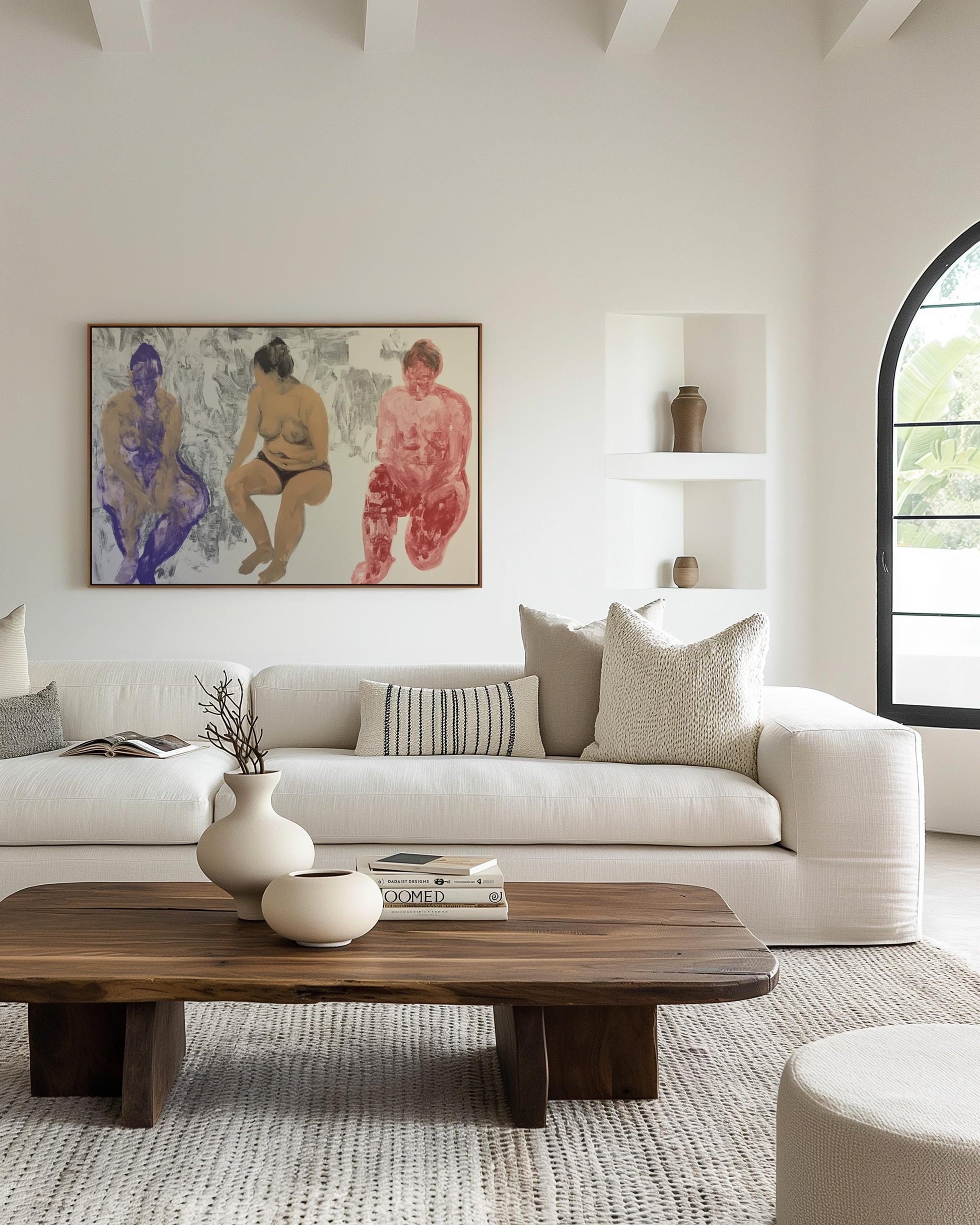 Bold Figurative Painting – Three Seated Female Nudes in Abstract Expressionist Style, Body Positivity Art My Store