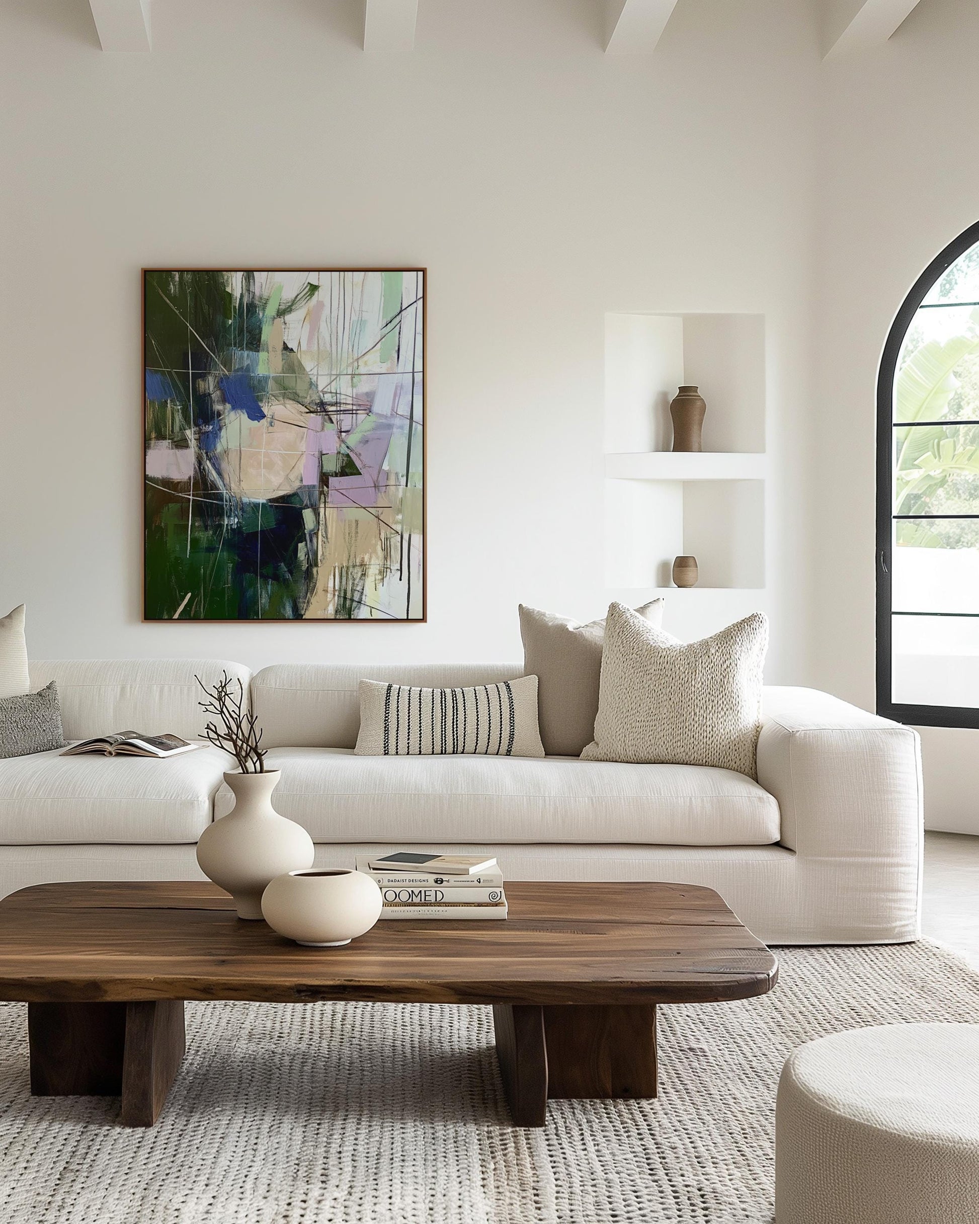 Abstract Expressionist Painting – Earthy Green & Lilac Tones, Modern Wall Art My Store