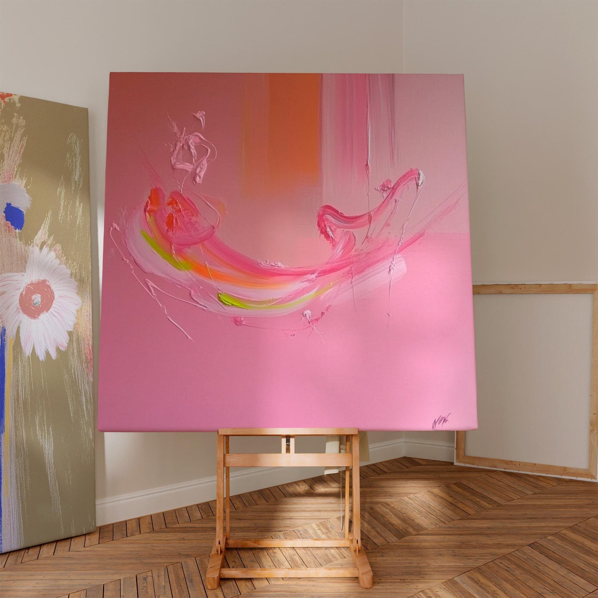 Vibrant Abstract Pink Wall Art – Modern Minimalist Canvas for Living Room, Office, or Salon Décor My Store