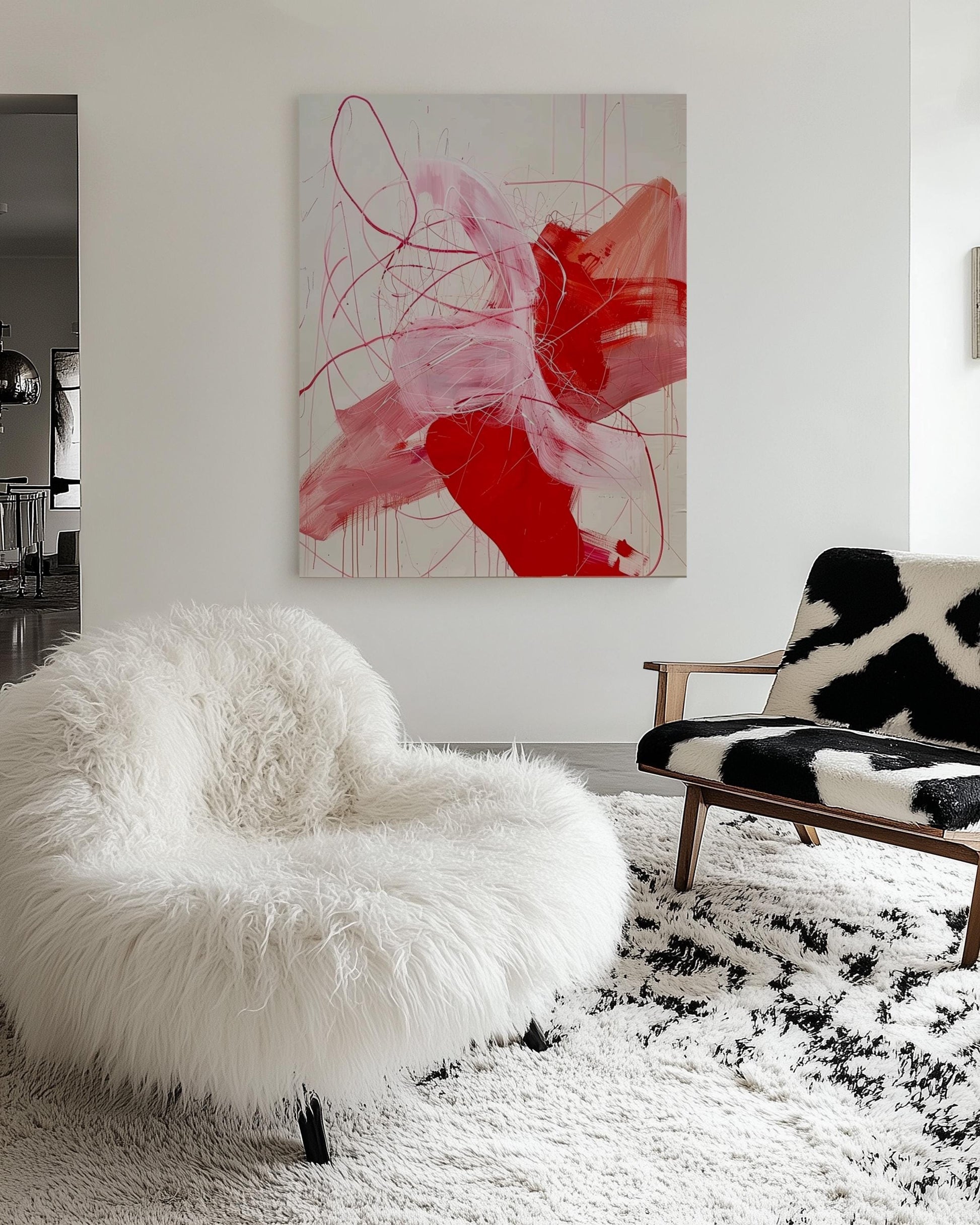 Expressive Abstract Painting – Bold Red & Pink Modern Wall Art, Emotional Brushstrokes My Store